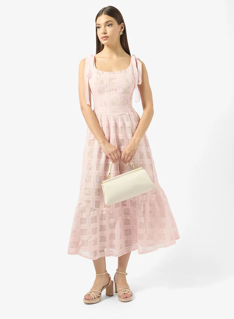 Just Me  Lace Detailled Shoulder Tie Midi Dress for Women | Best Price UAE